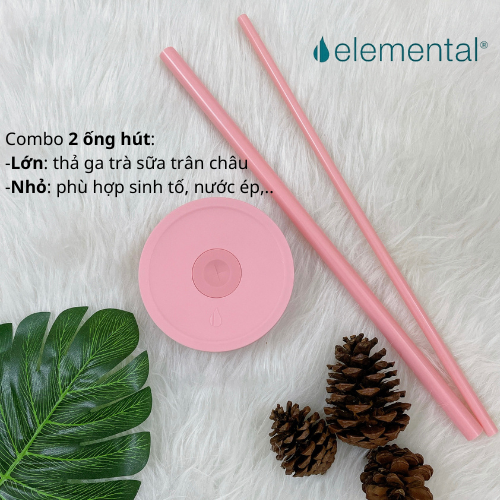 Ly giữ nhiệt Commuter Elemental 1180ml màu hồng thép không gỉ có tay cầm combo ống hút trân châu