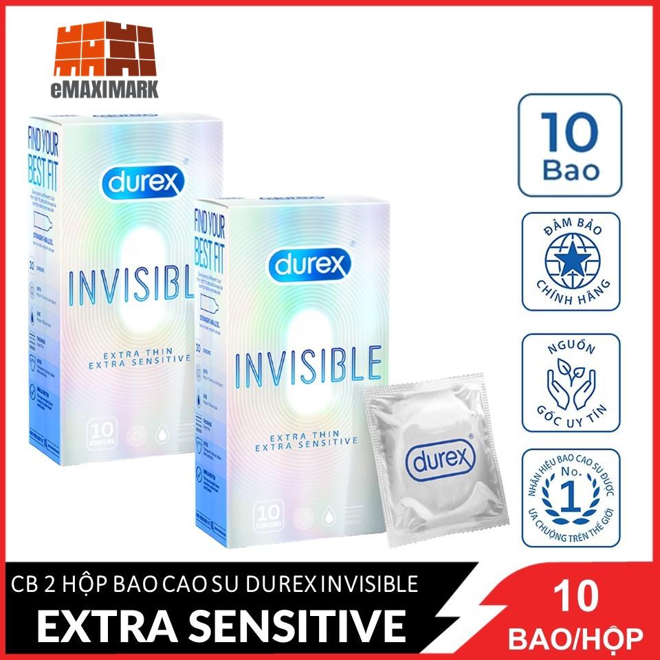 Combo 2 hộp Bao cao su Durex Invisible extra sensitive (Trắng) Hộp 10 cáiX2