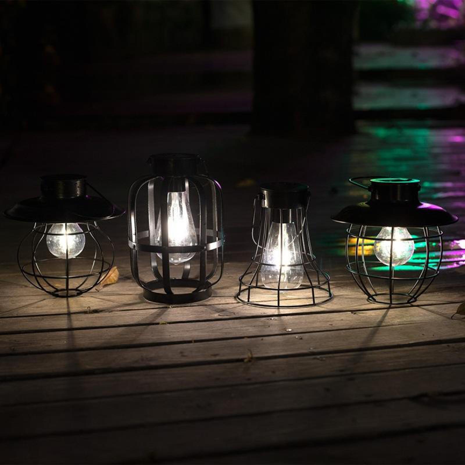 Hanging Solar Lights Lantern Lamp with Hook Ring, Metal Waterproof Bulb Lights for Garden Outdoor Pathway