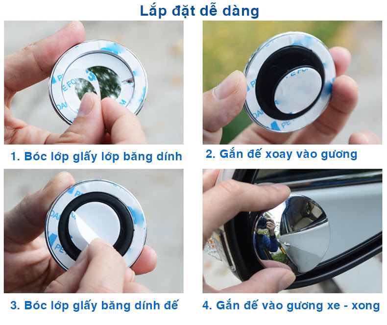 Bộ 2 gương cầu lồi chiếu hậu xóa điểm mù xe hơi 360 độ, loại tròn
