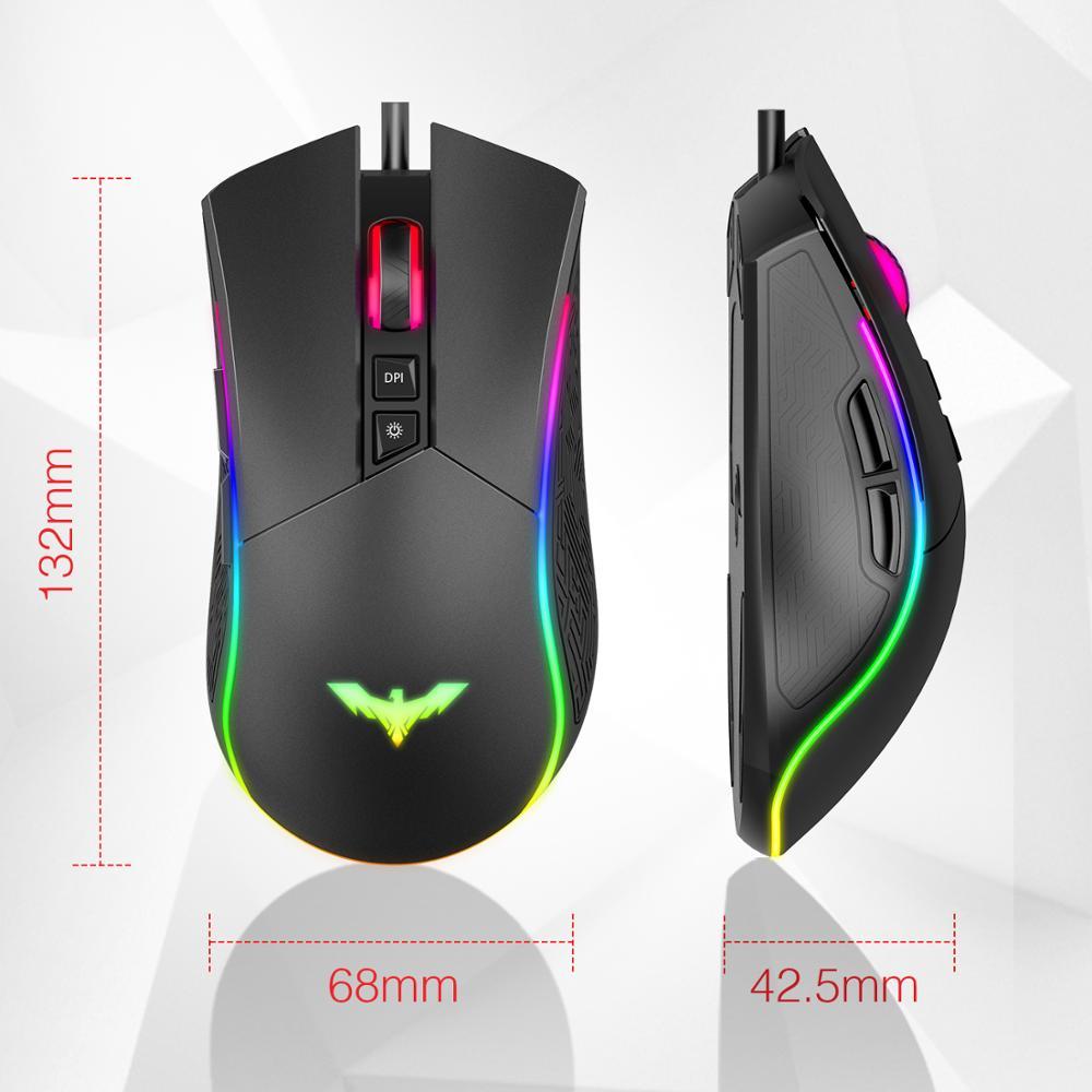 Havit RGB Chuột Chơi Game Có Dây Có Thể Lập Trình Công Thái USB Chuột 4800 DPI 7 Nút & 7 Màu Đèn Nền Cho Chơi Game máy Tính Để Bàn