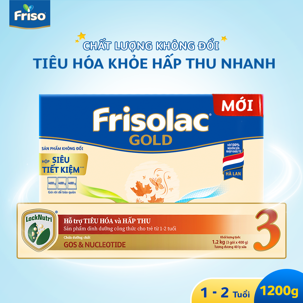Combo 2 Hộp Sữa Bột Friso Gold 3 Hộp Giấy 1200G/hộp (Dành cho trẻ 1 - 2 tuổi)