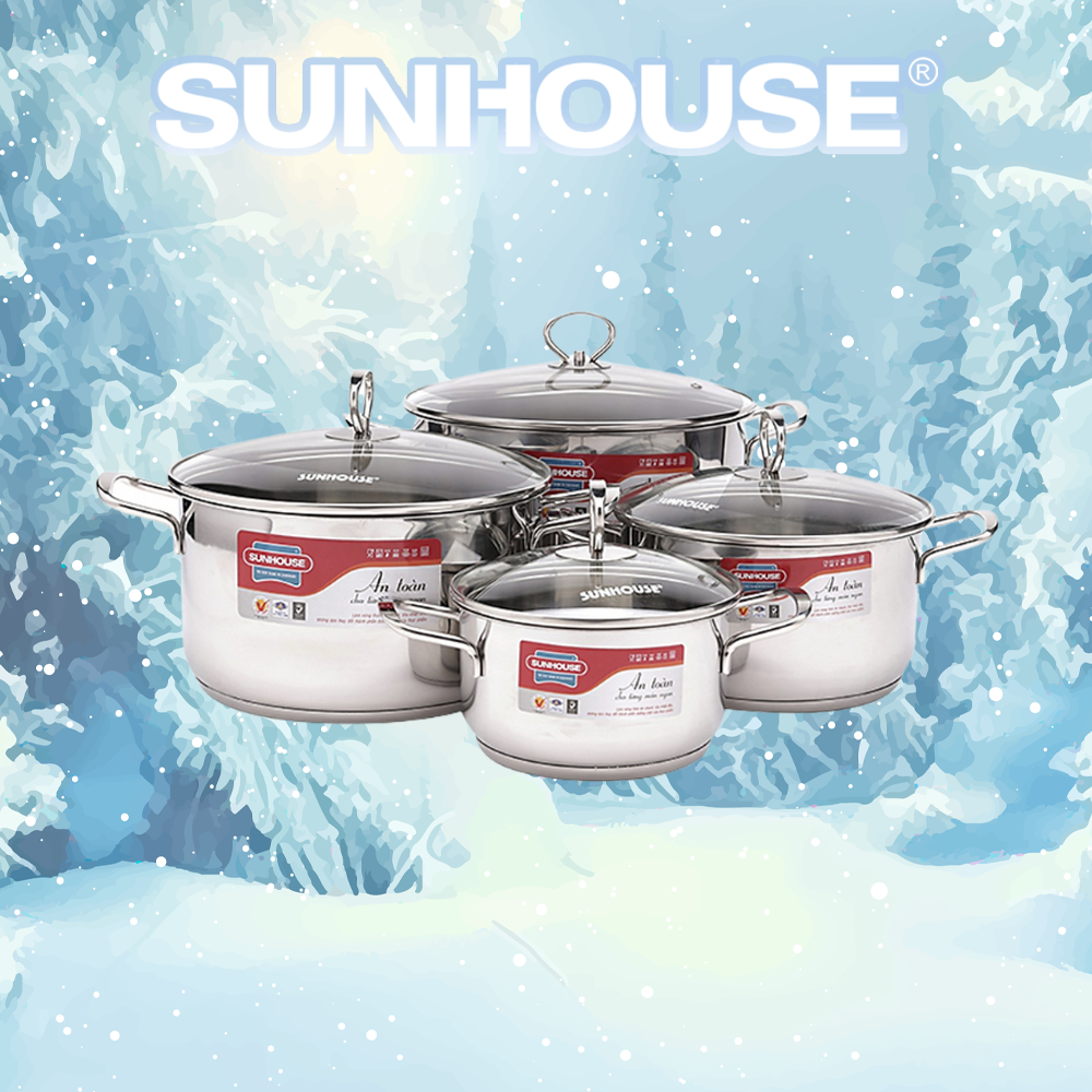 Bộ 4 Nồi Inox 3 Đáy Sunhouse SHG686