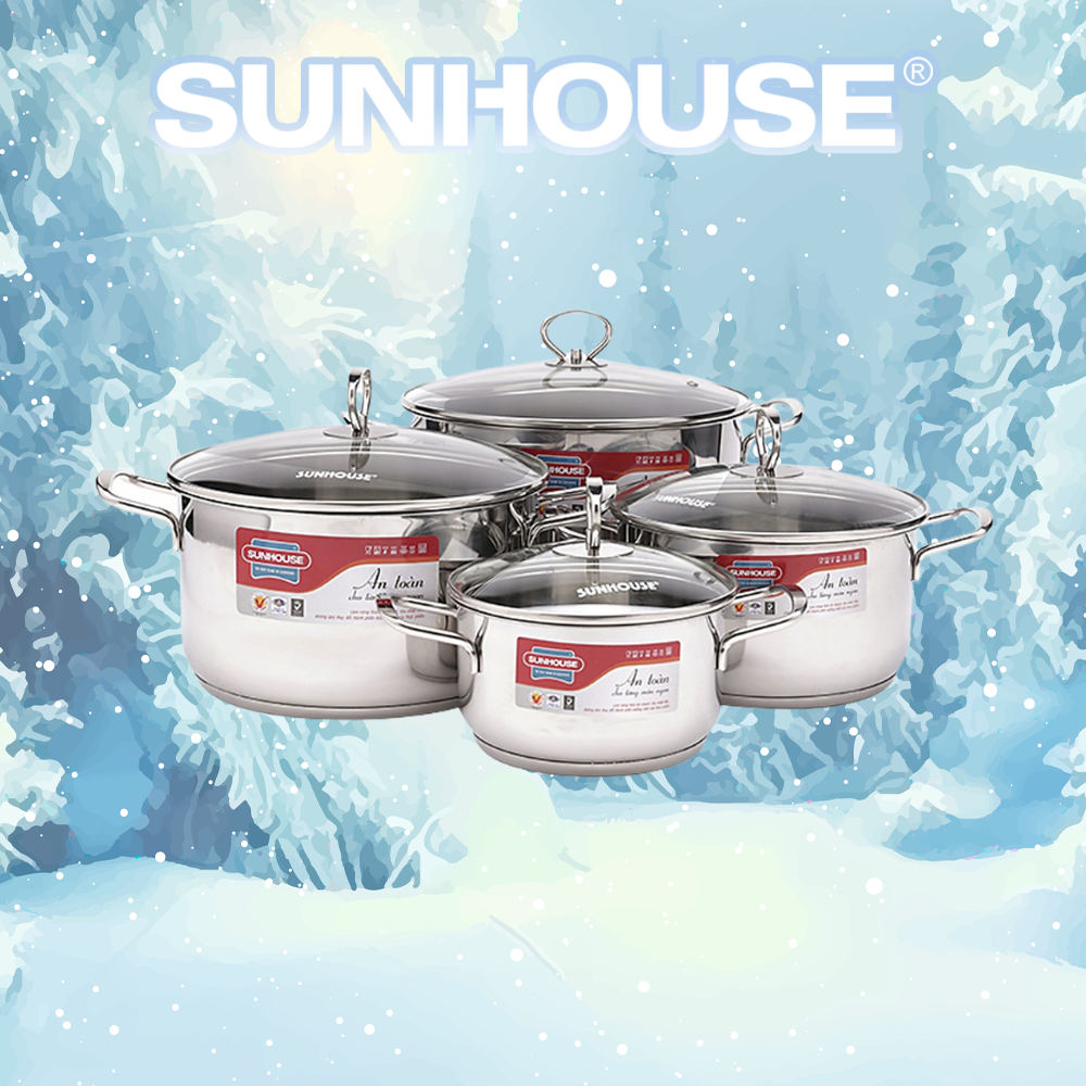 Bộ 4 Nồi Inox 3 Đáy Sunhouse SHG686