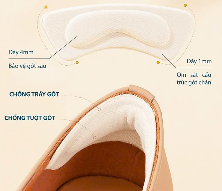 Bộ 2 cặp lót giày 4D bảo vệ gót chân và chống tuột gót giày (loại bầu) 1 CẶP KEM VÀ 1 CẶP ĐEN