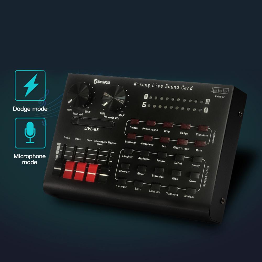 R8 Live Sound Card + Milk Bottle Microphone Pink + Earphones + Shock Mount + Microphone Tripod Stand + 6Inch Filling