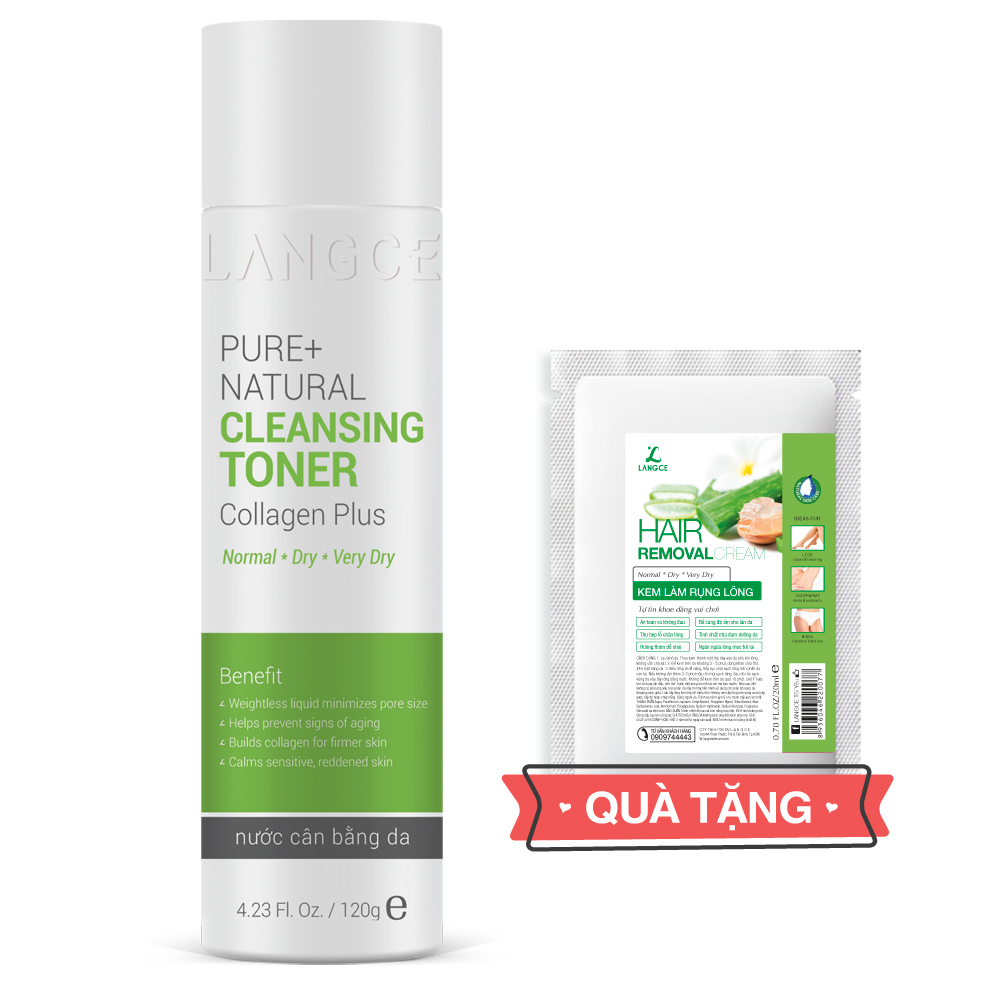 Toner - Nước Cân Bằng Da Collagen+ Tự Nhiên 120ml Da Khô - Tem Xanh TẶNG Kem Làm Rụng Lông Trắng Da 20ml LANGCE