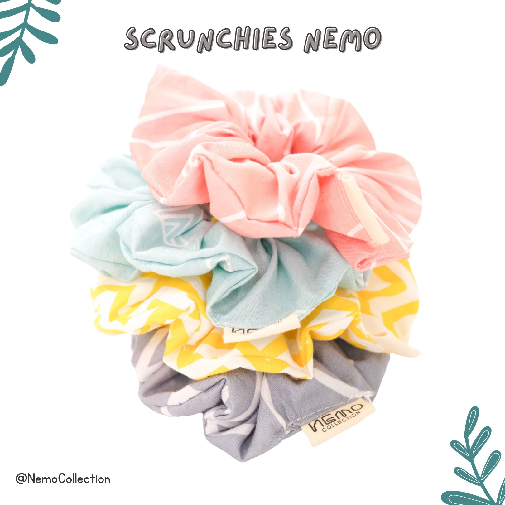 Cột tóc vải Scrunchies NEMO phôm phồng to họa tiết sọc màu pastel Hàn Quốc - CTKM