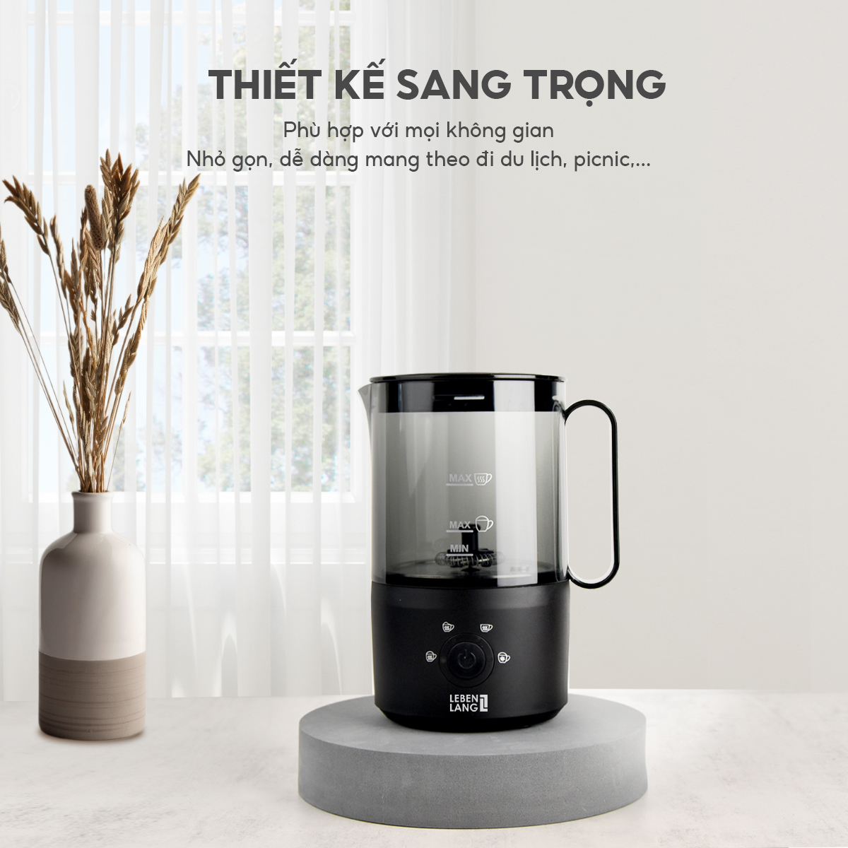 Máy đánh bọt cà phê, tạo bọt sữa Lebenlang LBL101, 500W, dung tích 300ml, 4 chế độ, bảo hành 2 năm - hàng chính hãng
