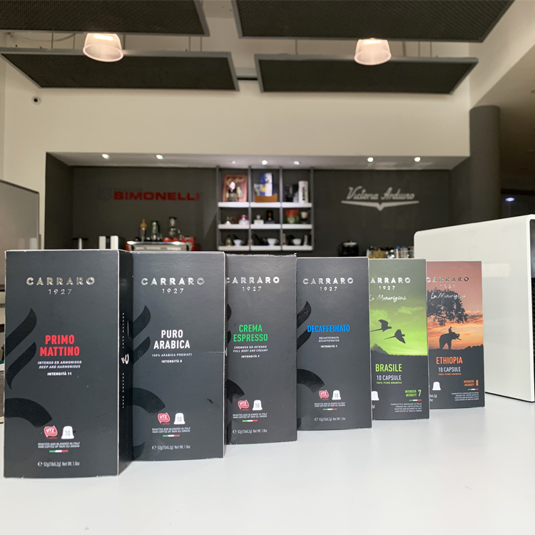 Cà phê viên nén Carraro Crema Espresso - Tương thích với máy capsule Nespresso