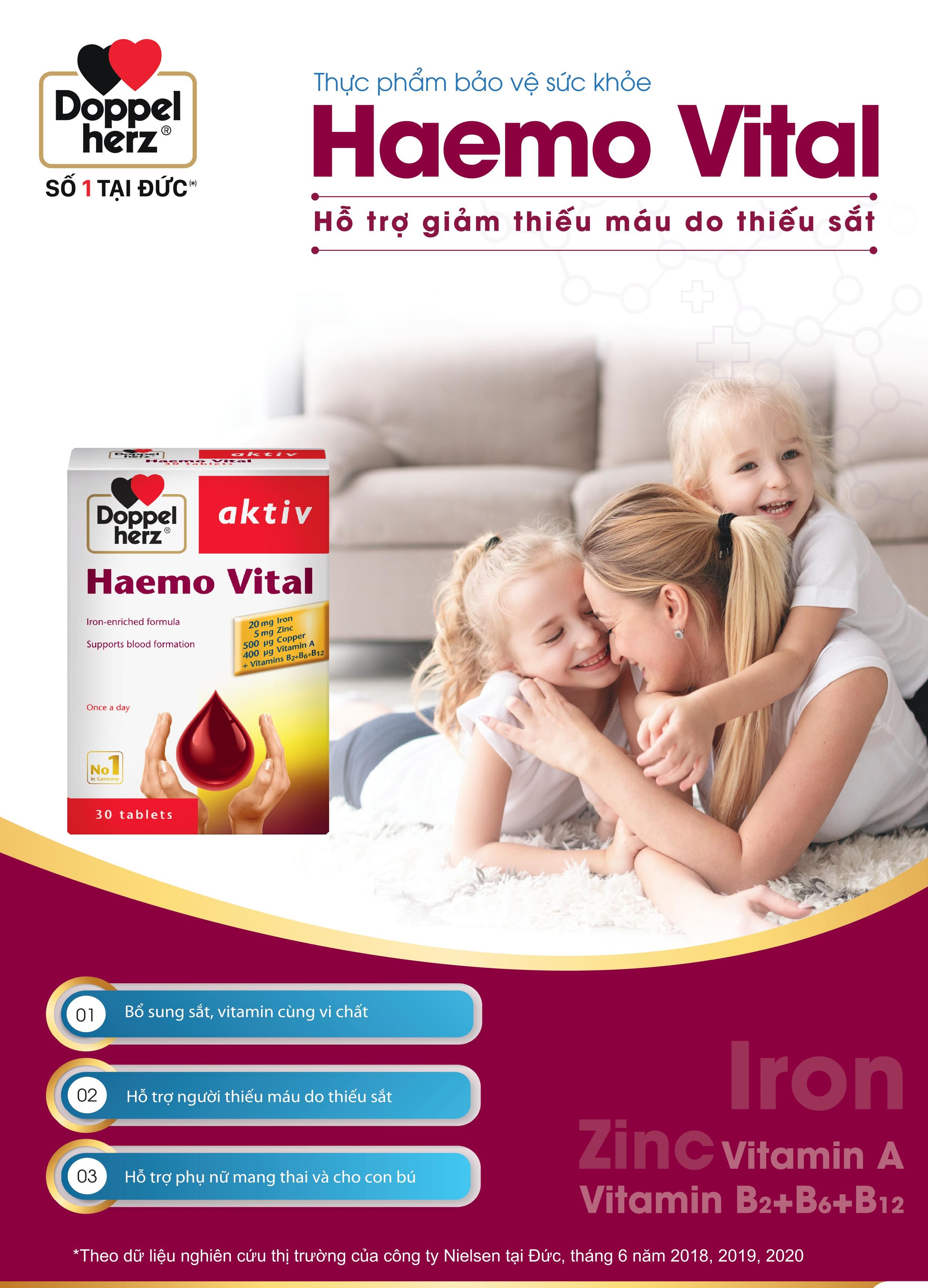 Viên uống bổ sung sắt và vitamin, ngừa thiếu máu DoppelHerz Aktiv Haemo Vital