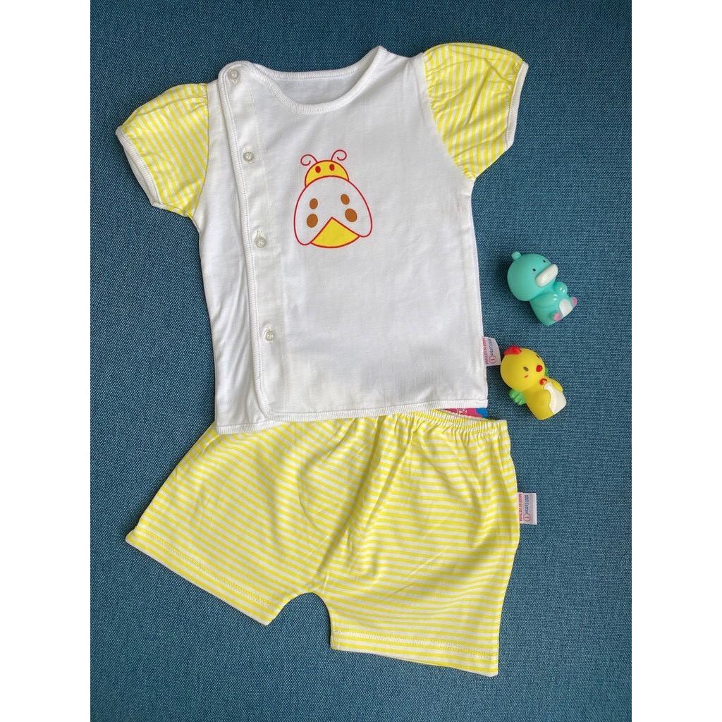 Đồ bộ cộc tay bé gái sơ sinh cài vai , đồ bộ sơ sinh 100% cotton