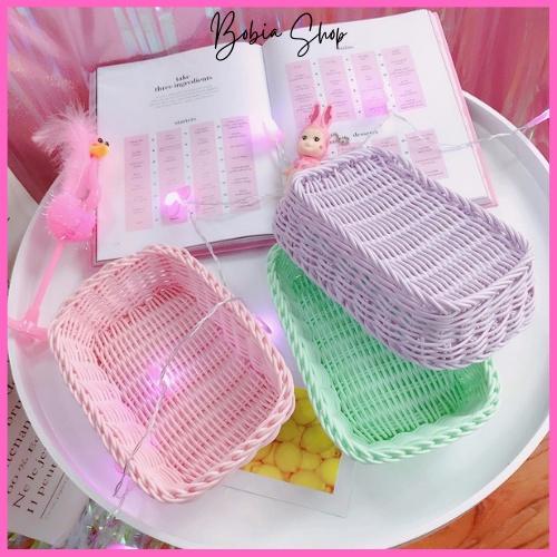 Giỏ đựng đồ đa năng, rổ nhựa giả mây màu Pastel đựng đồ nhỏ xinh