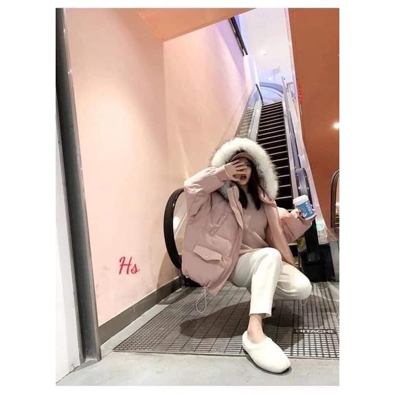 Áo Khoác Phao Nữ Mũ Lông Chồn ,Áo Đại Hàn Nữ Lót Bông Dáng Rộng 5 Màu