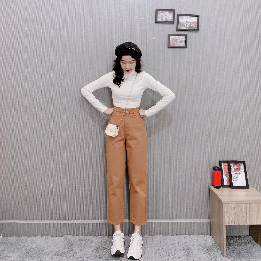 Quần Baggy Kaki Nữ Trơn Ống Suông