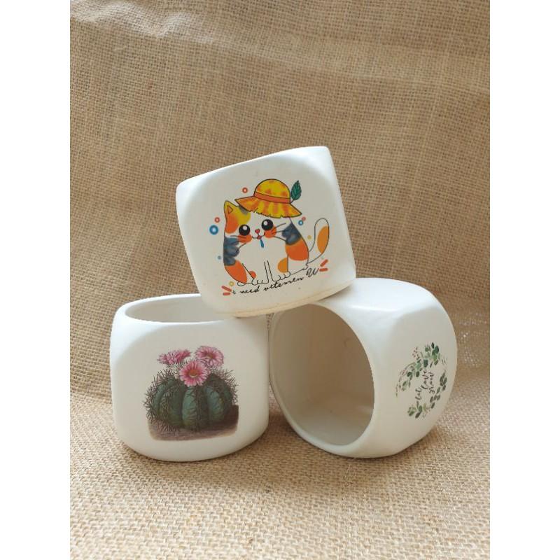 Chậu sứ vuông vạt góc trồng cây sen đá, xương rồng, tiểu cảnh nhỏ hoặc trang trí decor nhà cửa