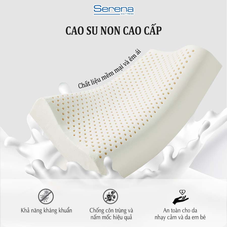 Ruột Gối Cao Su Non Người Lớn SERENA Cao Cấp Lõi Gối Lượn Sóng Nằm Ngủ Chống Đau Cổ Vai Gáy 40x60