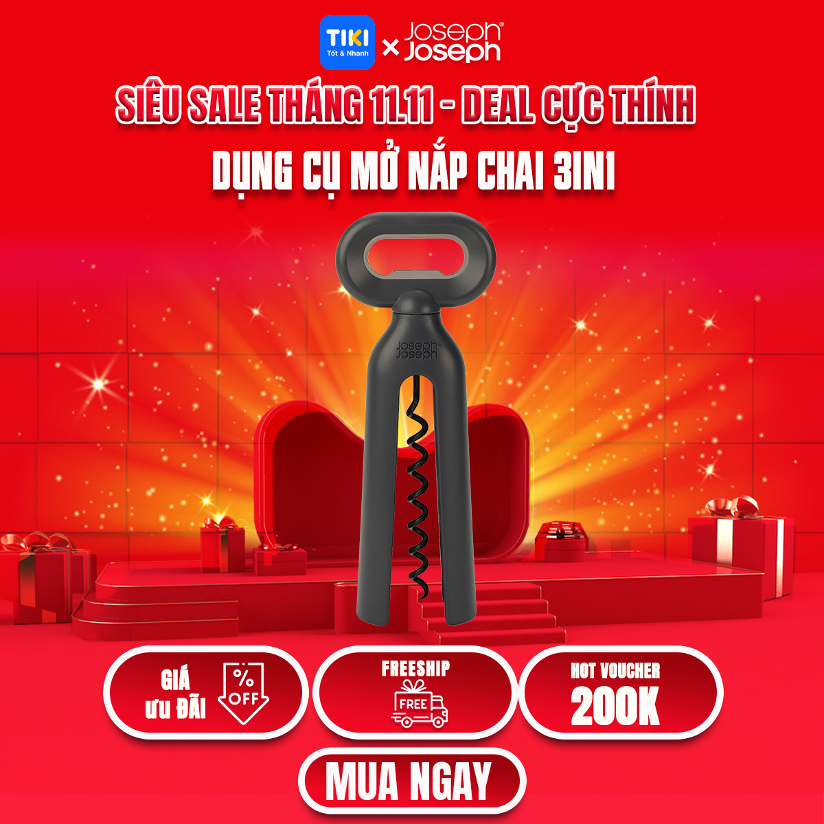 -Voucher lên đến 120K-Dụng cụ mở nắp chai đa năng Joseph Joseph Duo 002829