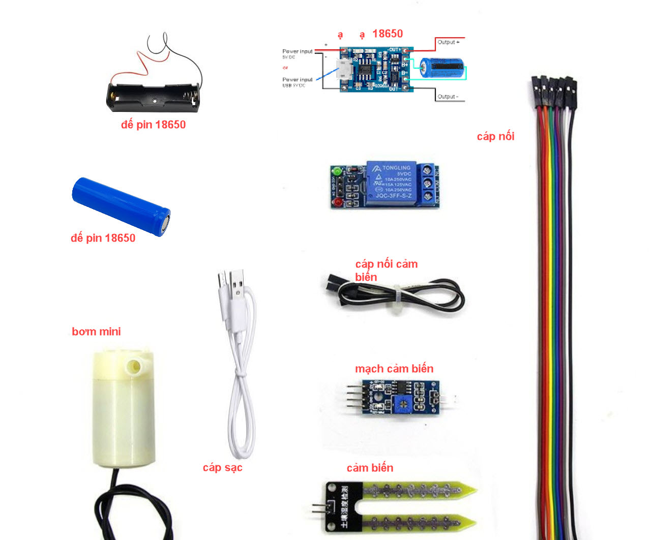 Bộ DIY Máy Bơm Tưới Cây Tự Động Sử Dụng Cảm Biến Độ Ẩm Đất ráp sẵn kèm pin 18650