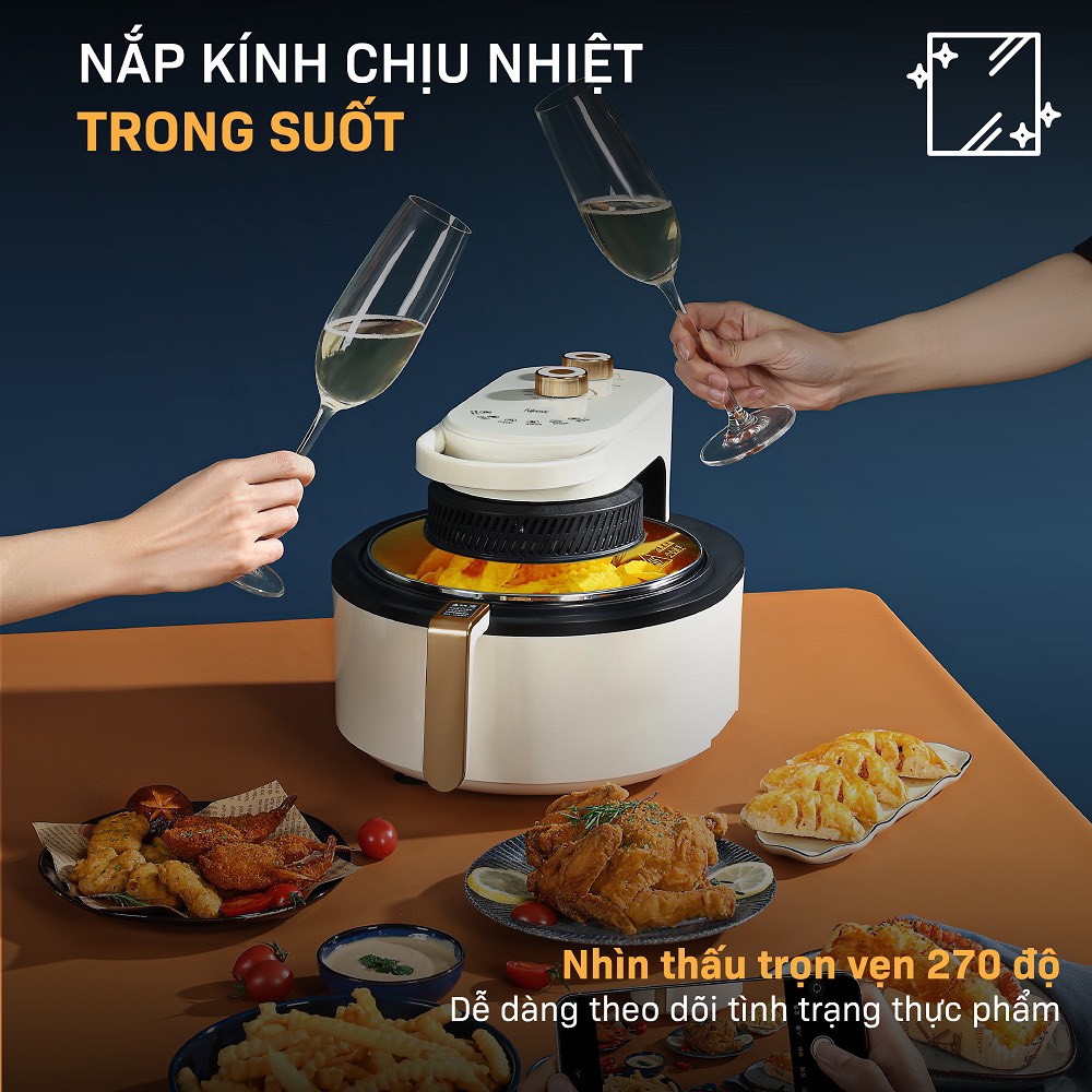 Nồi chiên không dầu 6L nhập khẩu Nhật Bản Fujihome điện tử mặt kính, bếp chiên không khí thế hệ mới - Hàng Chính Hãng