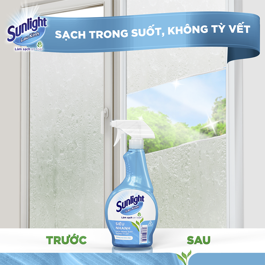 Combo 2 Nước lau kính Sunlight Siêu nhanh | Phiên bản nâng cấp từ Cif | Sạch trong suốt, không tỳ vết | Chai 520ml