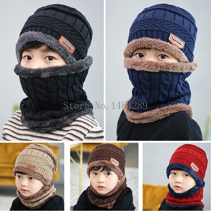 2 Cái/bộ Dệt Kim Khăn Mũ Trẻ Em Băng Đô Cài Tóc Turban Gọng Bò Bông Lông Mũ Bé Gái Bé Trai Thun Thu Đông Mềm Mại Ấm Áp nón Lưỡi Trai