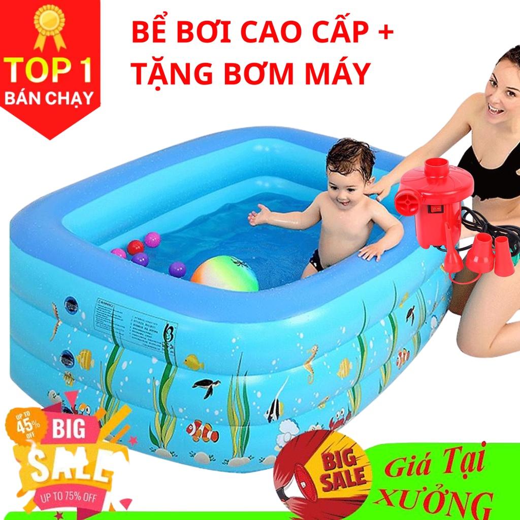 Bể bơi cho bé cao cấp hình chữ nhật đủ kích cỡ 2-3 tầng đáy 2 lớp chống trượt bền đẹp Amalife