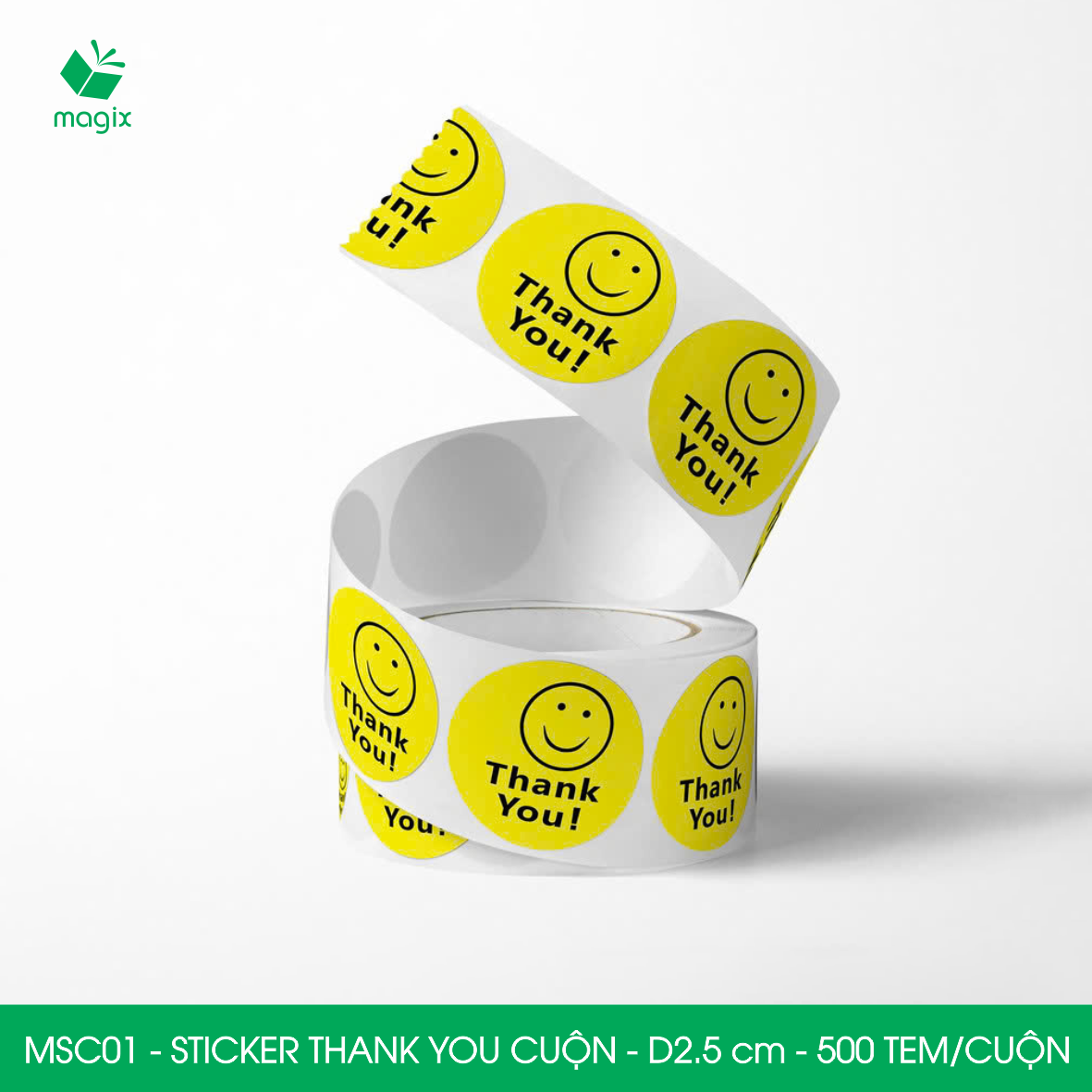MSC01 - D2.5 cm - Cuộn 500 sticker thank you tròn, nhãn dán thank you, tem dán cảm ơn