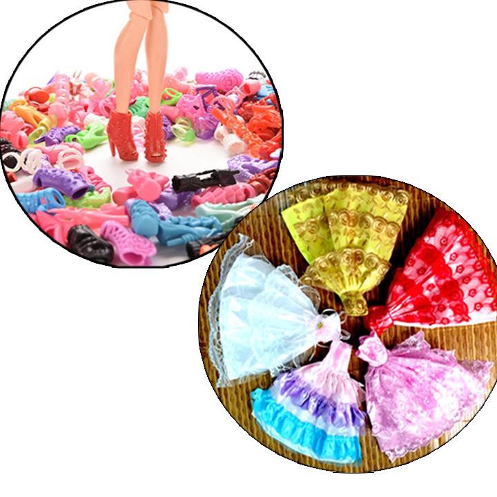Bộ 05 Váy Dạ Hội +10 Đôi Giầy Dành Cho Búp Bê 30cm