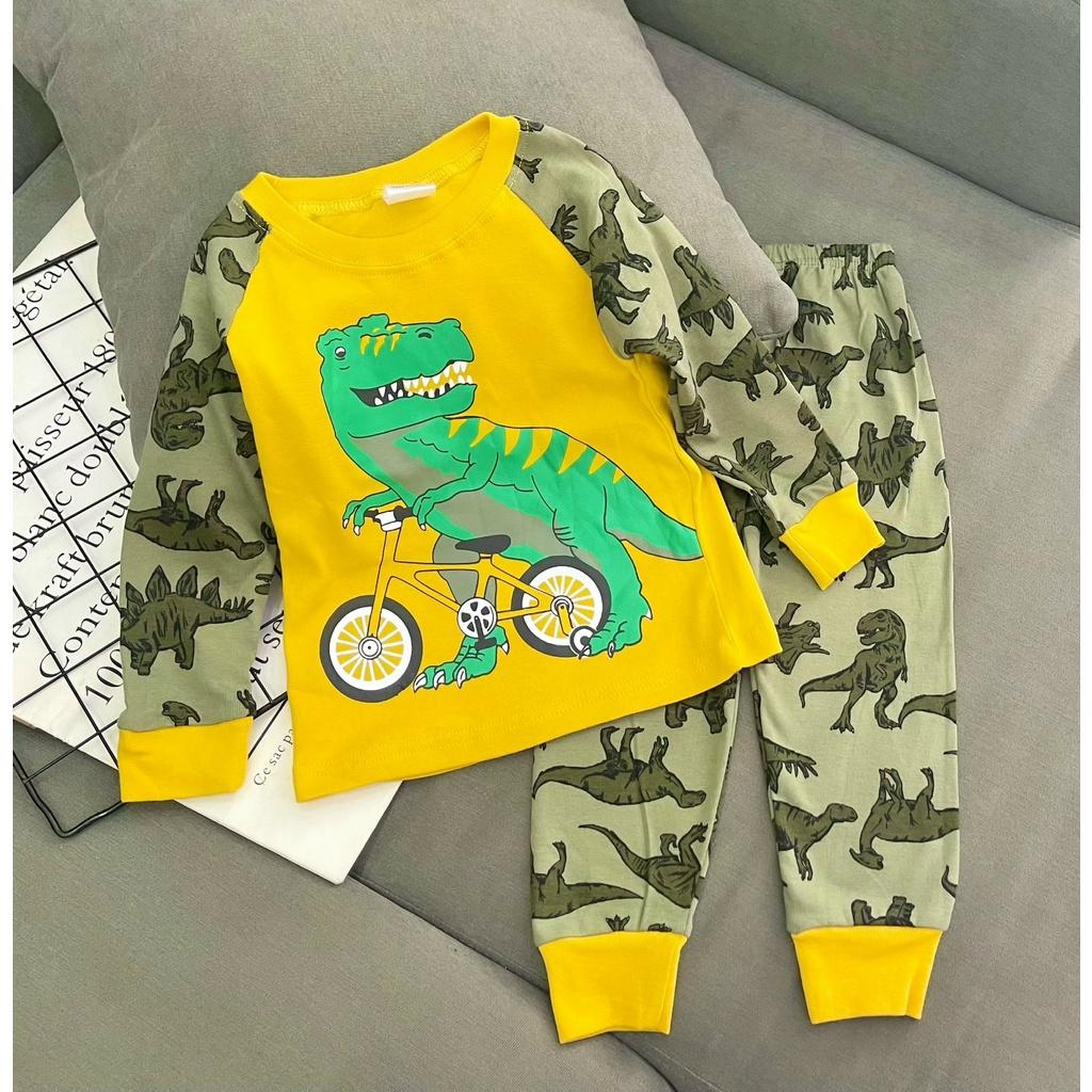 Bộ dài tay bé trai thun cotton borip xuất dư mềm mịn, in hoạt hình siêu cưng, đồ bộ tay dài quần dài thu đông