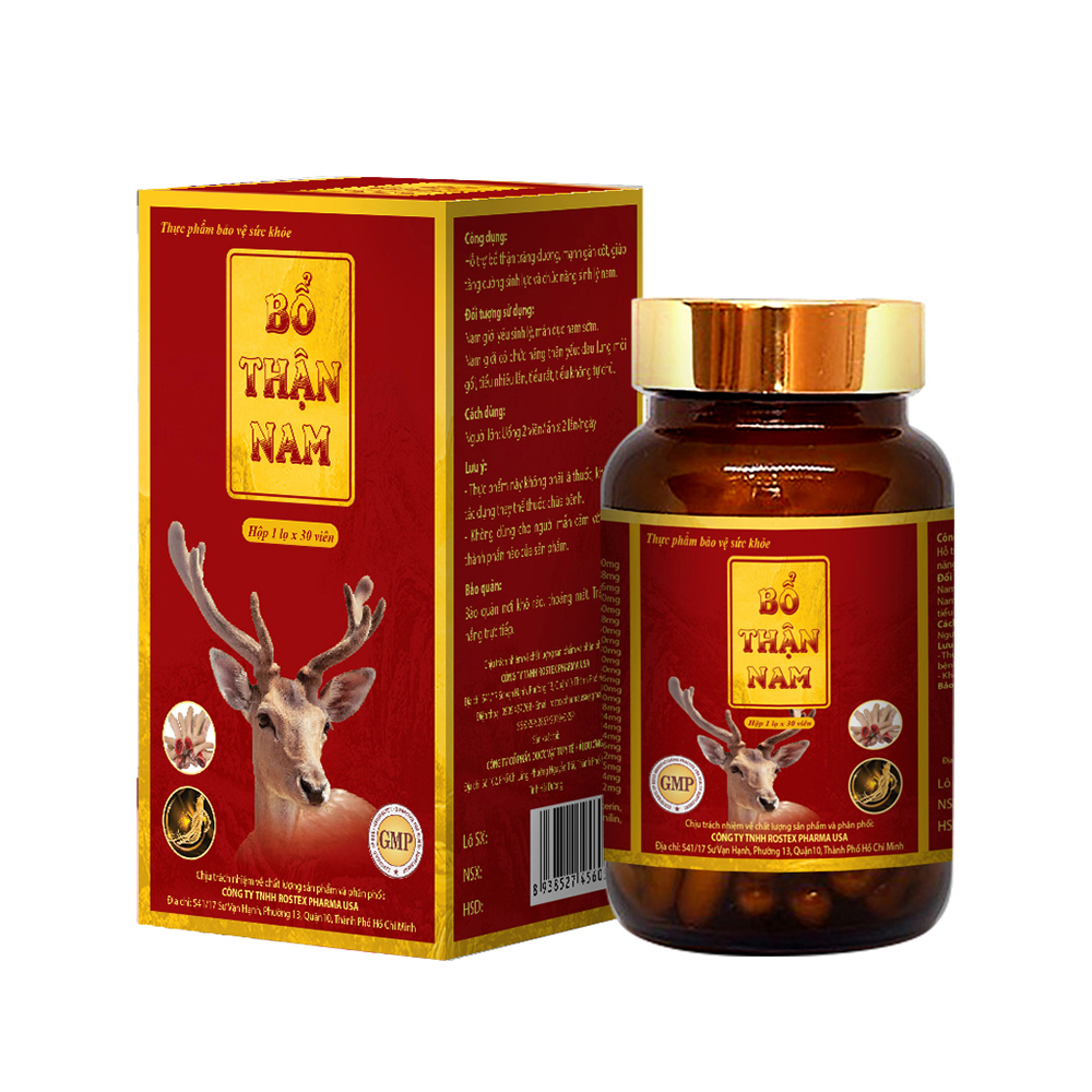 Combo 3 hộp Viên uống tăng cường sinh lý nam, bổ thận tráng dương Bổ Thận Nam Đỏ - Hộp 30 viên, 23 loại thảo dược nhân sâm, ba kích, nhung hươu, câu kỳ tử