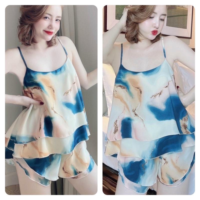 Đồ Ngủ Nữ 2 Dây Lụa, Bộ Mặc Nhà BIGSIZE Lụa Mango 2 tầng, Fresize 40-70kg, tuỳ chiều cao - HÌNH CHỤP THẬT