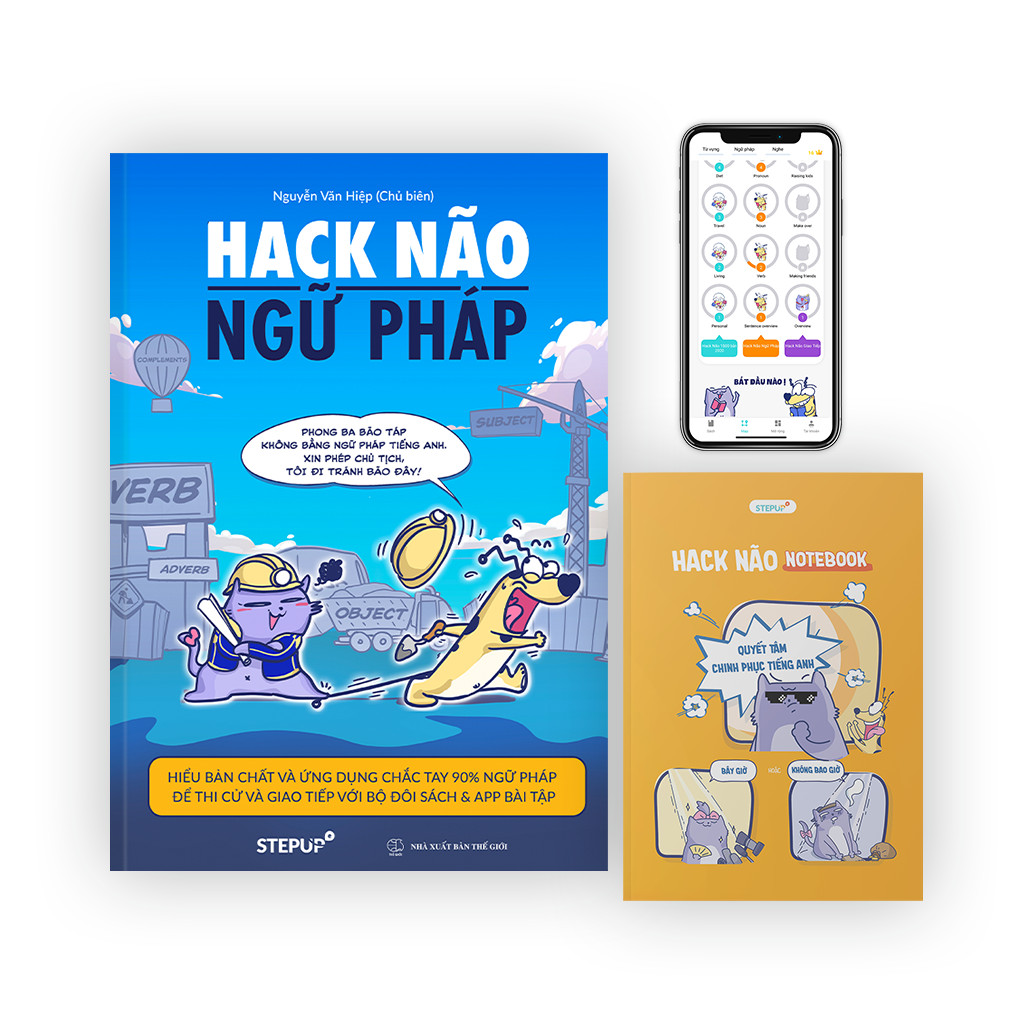 [Hộp sách Tết 2021 - Phiên bản giới hạn] Sách Hack Não Ngữ Pháp kèm Hack Não Notebook hữu ích - Tặng App Hack Não Pro học ngữ pháp tiếng Anh miễn phi