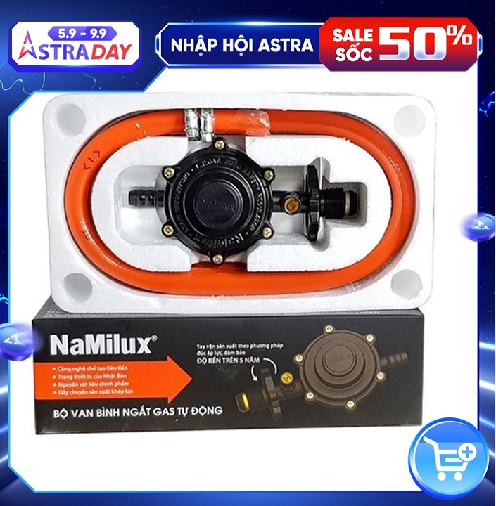 Bộ van ga điều áp tự động ngắt ga Namilux NA-345S-VN + 1.4m dây ga + 2 cổ nhuê inox - Hàng chính hãng