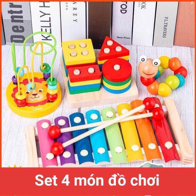 Đồ Chơi Gỗ - Combo 4 món đồ chơi gỗ cho bé - phát triển trí tuệ