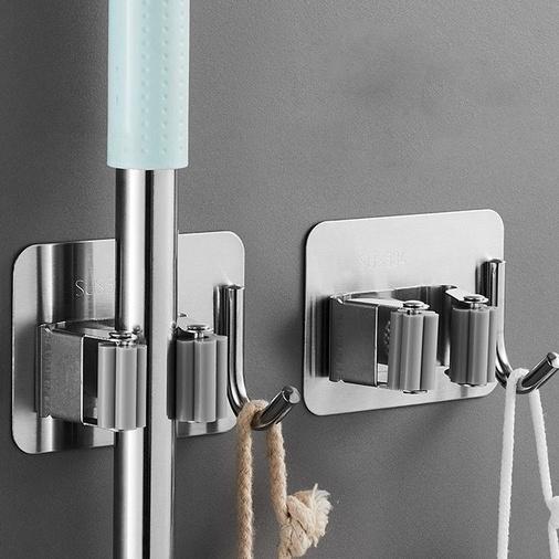 Móc treo chổi, cây lau nhà chán tường inox 304