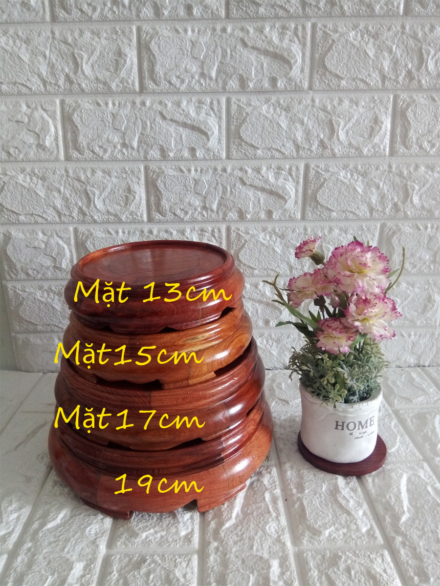 Kỷ đế tròn gỗ hương đỏ quý hiếm 21 cm mặt lòng 17 cm - KT21