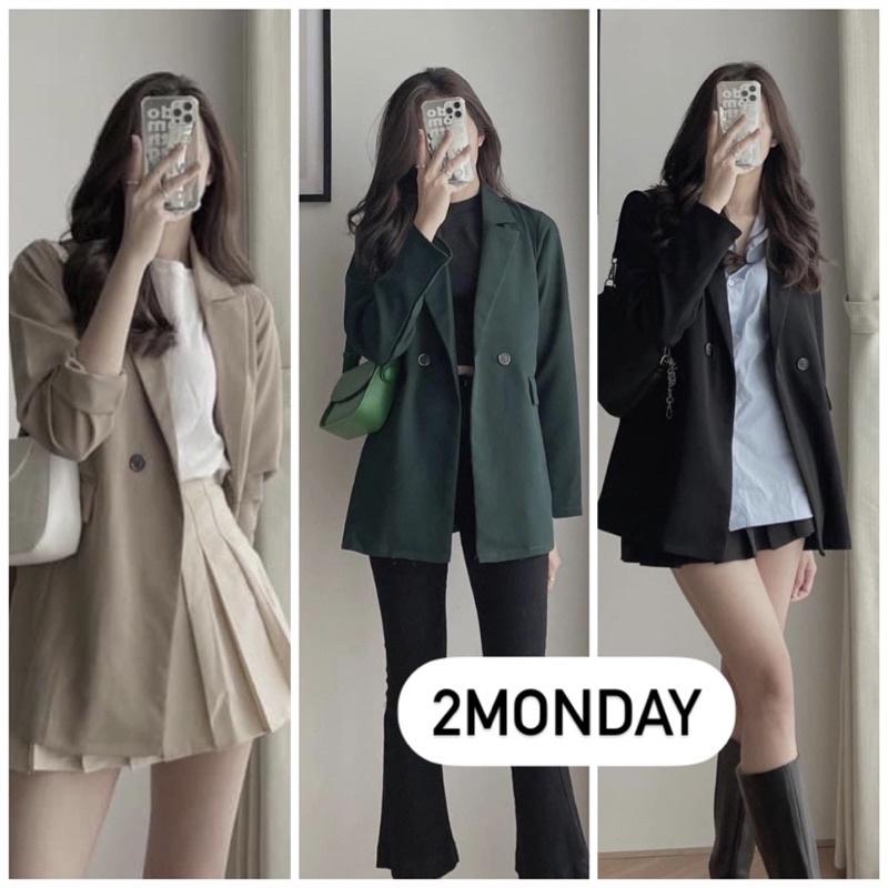 Áo blazer dài tay tông xanh lá đậm pháp lạ mắt form áo siêu to Áo blazer Dày dặn dáng rộng