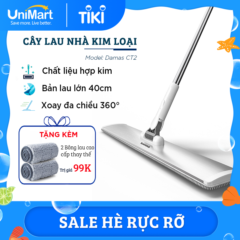 Cây Lau Nhà Thông Minh Hợp Kim Cao Cấp, Chổi Lau Nhà 360 Độ Lau Sạch Vắt Khô DAMAS CT2 - Bản Lau To Giúp Lau Sạch Nhanh Chóng, Khớp Xoay 180 Độ Linh Hoạt - Tự Động Gấp Gọn Tiện Lợi, Tích Hợp Thanh Lược Chải Làm Sạch Bông Lau Dễ Dàng Mà Không Cần Động Tay