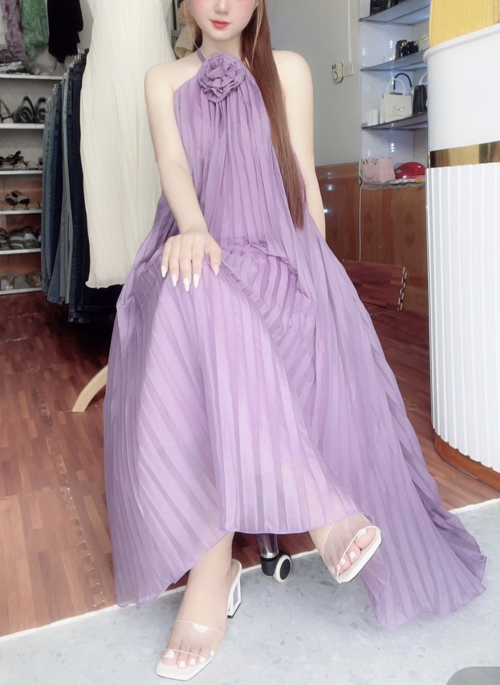 VÁY YẾM MAXI ĐÍNH HOA VOAN TƠ CỰC XINH ĐI BIỂN