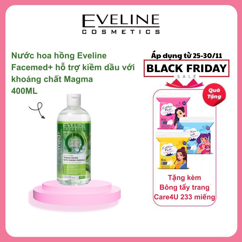 Nước Hoa Hồng Kiềm Dầu Khoáng Chất Magma Eveline Facemed 400Ml