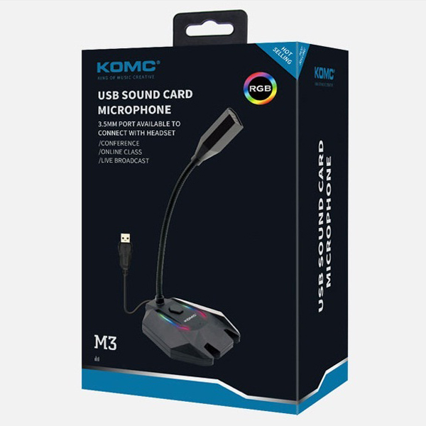 MICROPHONE CỔNG USB KOMC M3 CÓ ĐÈN LED RGB - HÀNG CHÍNH HÃNG