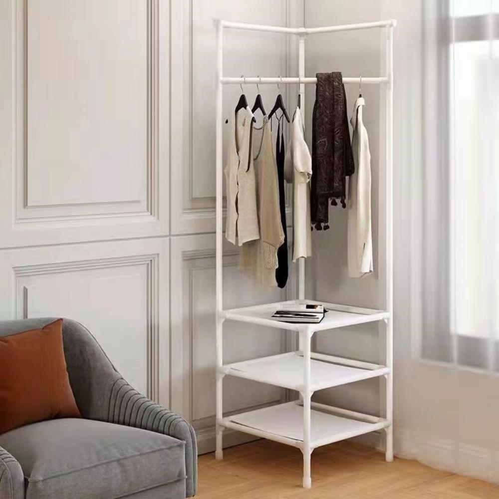 Kệ để đồ đa năng chữ V lắp ghép, kệ góc tường để đồ 2 tầng có chỗ treo quần áo, khung hợp kim thép cao cấp chịu lực tốt