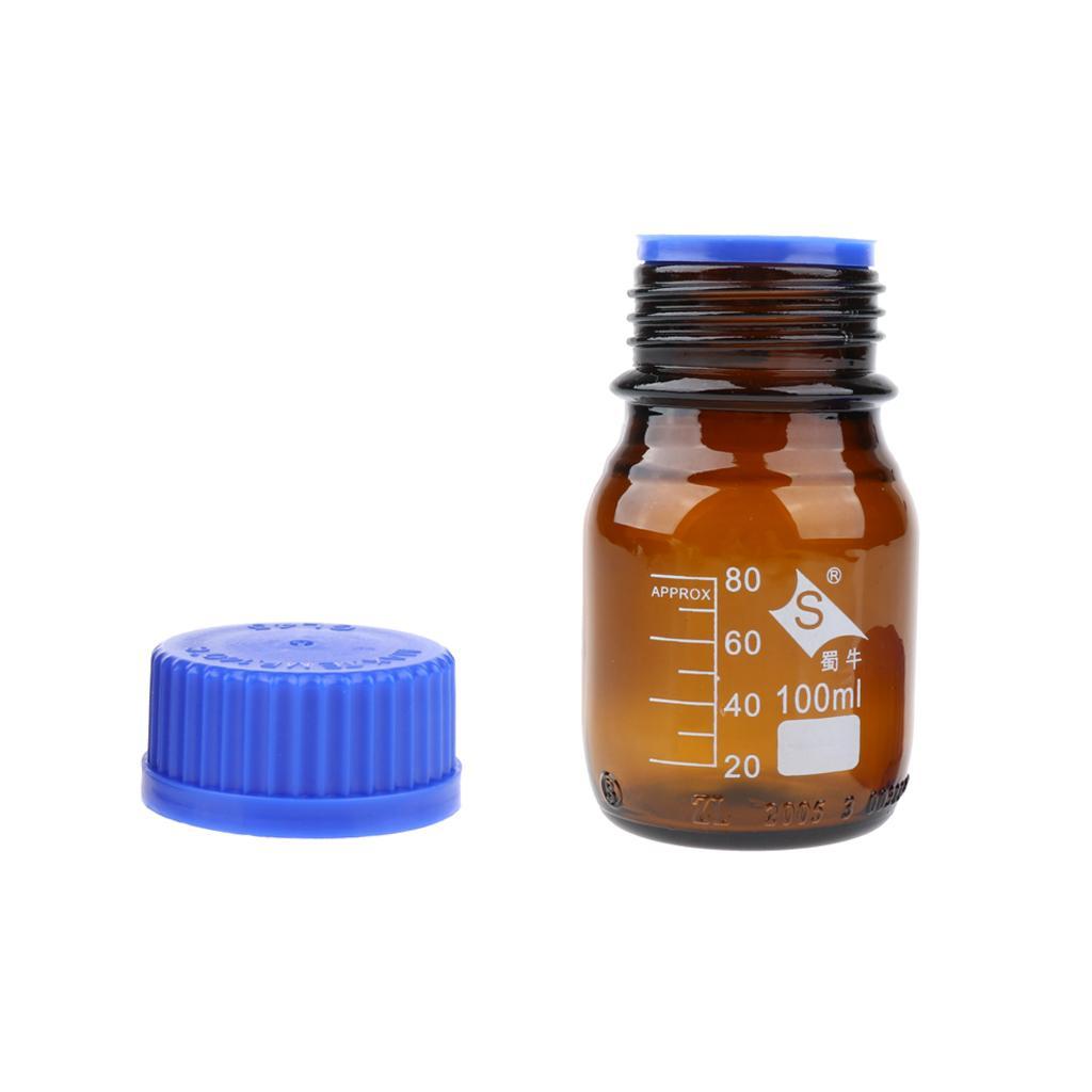 4XGraduated Round Glass Reagent Bottle With Scale Line Screw Cap 250ml+100mL