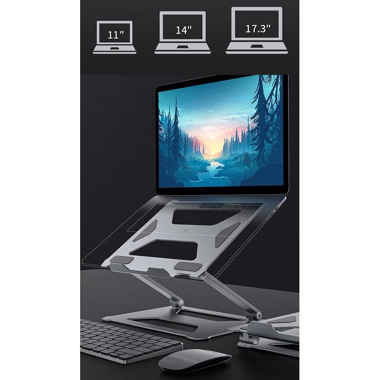 P18 Giá đỡ laptop nhôm tản nhiệt có thể gấp gọn kích thước lớn từ nhôm cao cấp chắc chắn, điều chỉnh độ cao, độ dốc.