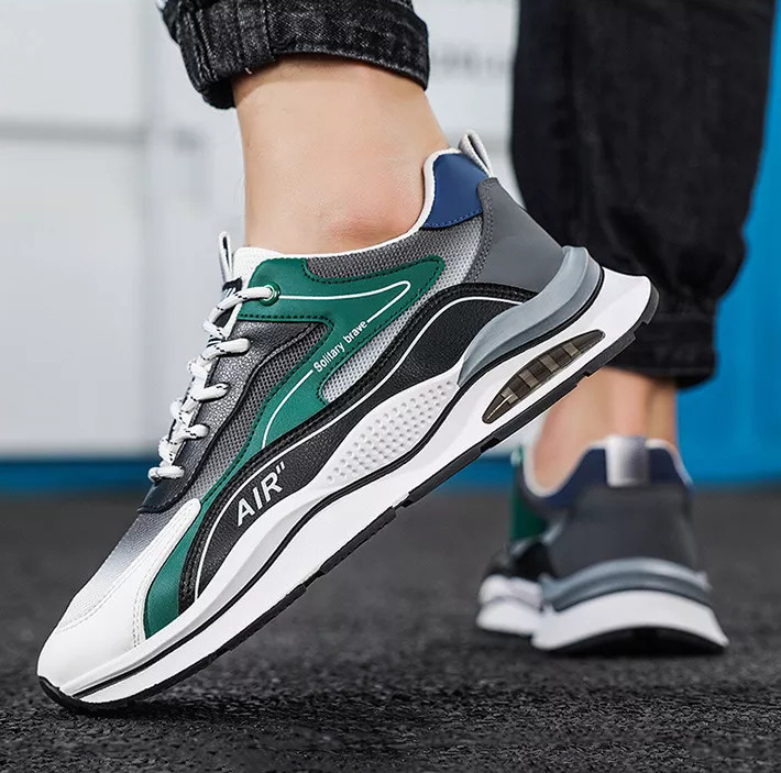 Giày Thể Thao Nam AZARA- Sneaker Xám - Xanh Lá - Màu Xanh Lam, Đế Giày Chạy Bộ Chống Sốc, Kiểu Dáng Sporty - G5331