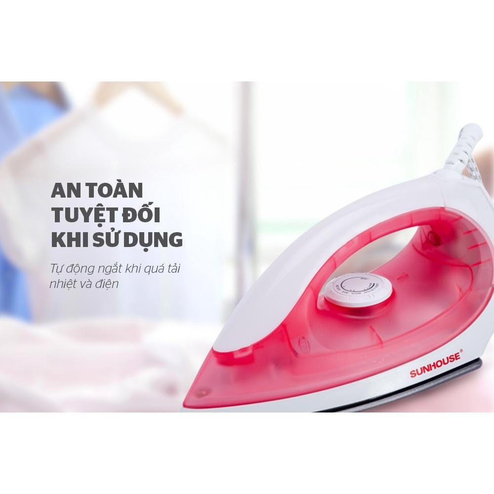 Bàn ủi khô, Bàn là khô Sunhouse SHD1072 - Màu Hồng, Xanh, Công suất 1200W, Bề mặt phủ chống dính, Hàng chính hãng - Bảo hành 12 tháng