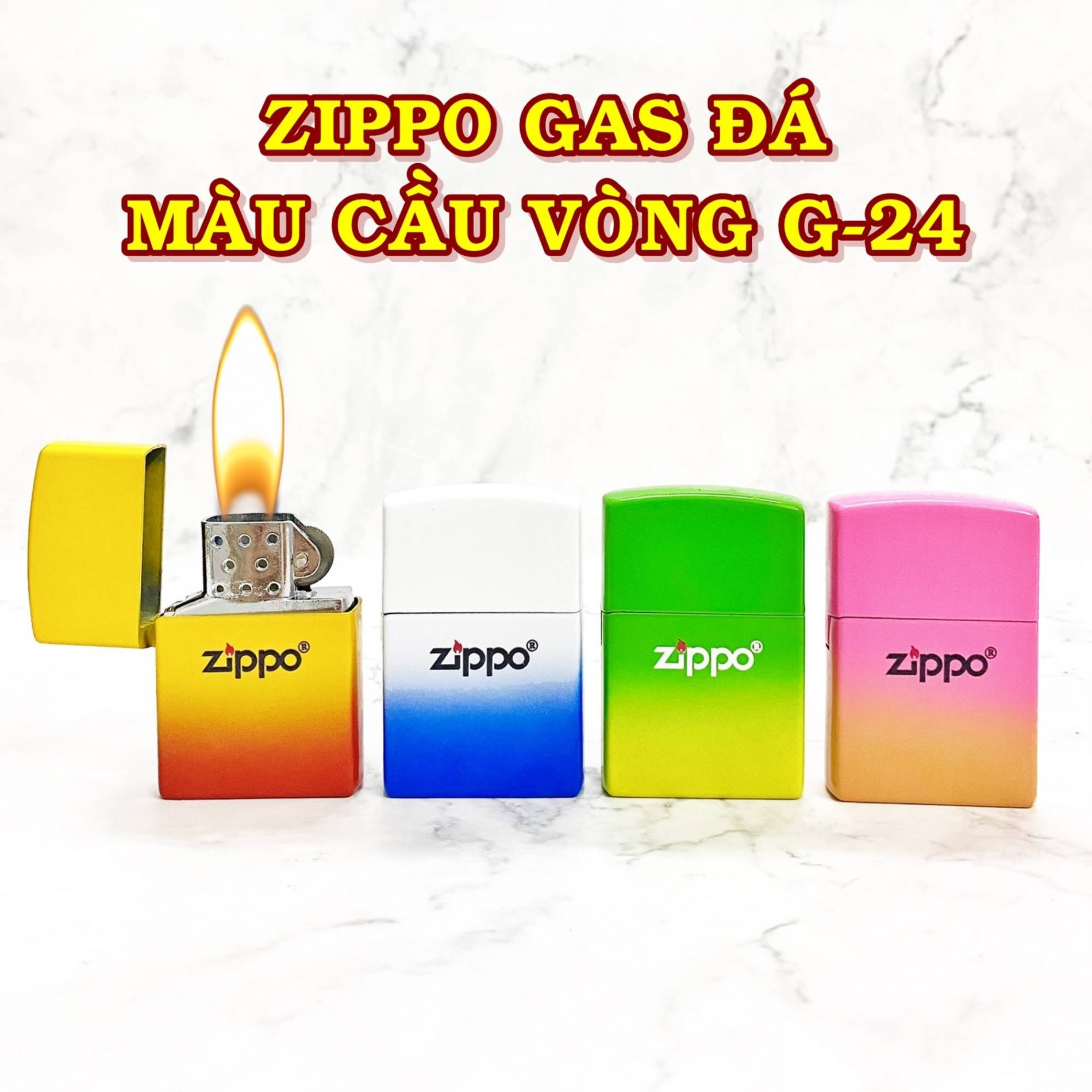 Hột quẹt bật lửa Vzipo gas đá màu cầu vòng siêu đẹp G24 - xài gas