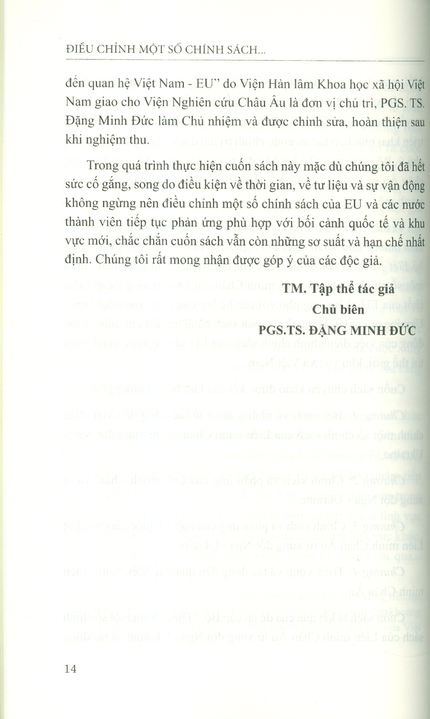 Điều Chỉnh Một Số Chính Sách Của Liên Minh Châu Âu Từ Xung Đột Nga - Ukraine Và Tác Động Đến Quan Hệ Việt Nam - Liên Minh Châu Âu (Sách Chuyên Khảo)