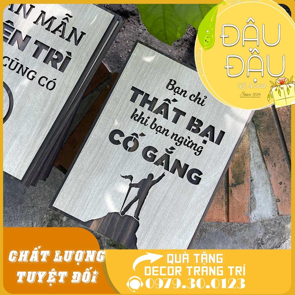 Tranh treo tường gỗ trang trí tạo động lực “Bạn chỉ thất bại khi bạn ngừng cố gắng”
